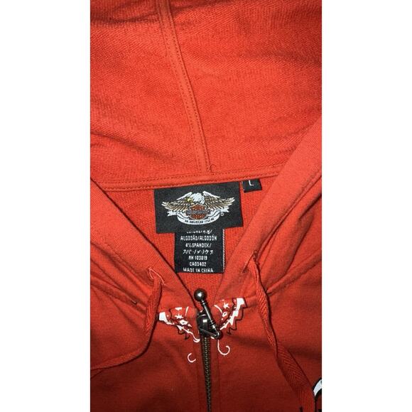 Vintage Harley-Davidson Women’s L Red Zip Graphic BandanaHoodie With Rhinestone - Picture 6 of 9